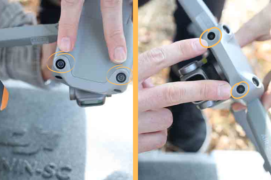 Die Hindernissensoren der DJi Air 2S für Hindernisse vorne und oberhalb der Drohne.